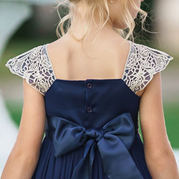 Elegant Navy Blue Kids Formal Dress - Picture 4 of 5